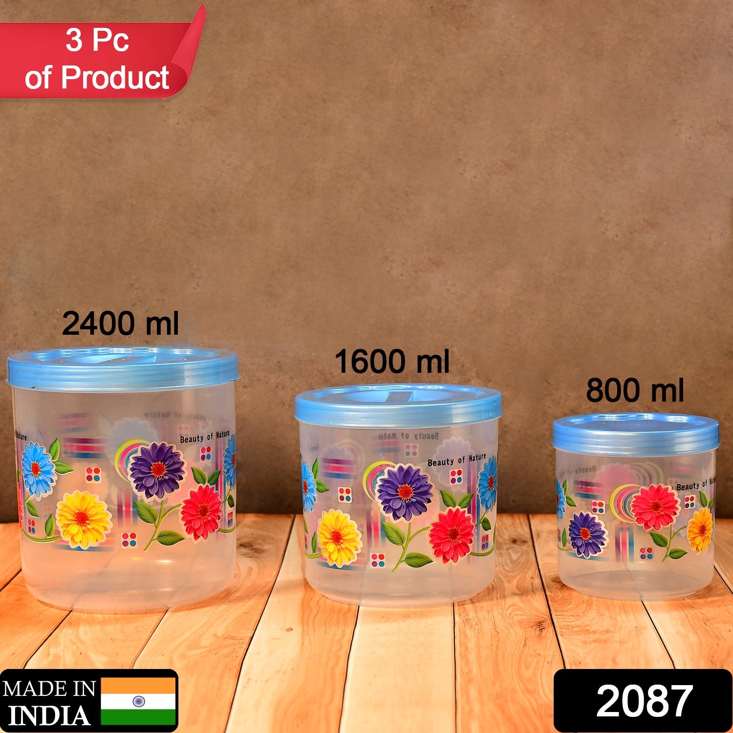 2087 Kitchen Plastic Floral Design Grocery Storage Container/Jar. Set of 3pcs - 800ML, 1600ML, 2400ML DeoDap 2087 Kitchen Plastic Floral Design Grocery Storage Container/Jar. Set of 3pcs - 800ML, 1600ML, 2400ML DeoDap